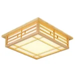 Luminária Sobrepor Quadrada Japonês Madeira Maciça Log Tatami