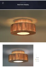 Luminária Sobrepor Redondo Vintage Madeira, Cúpula Abajur Dupla Camada - Imagem 4