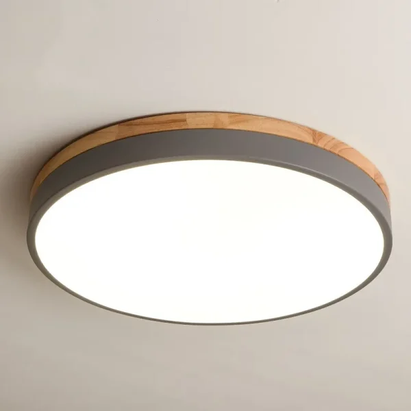 Luminária Redonda Sobrepor Base Cor Madeira Luz LED Modelo 2024/2025