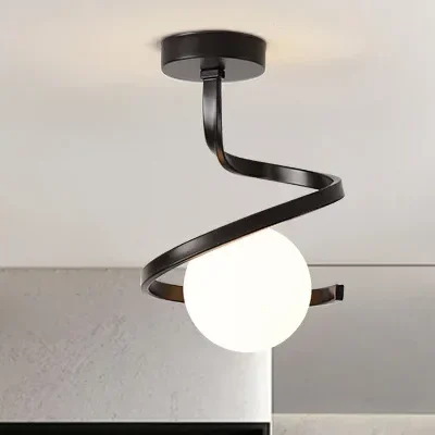 Luminária Moderna Espiral Com Bola Branca Leitosa