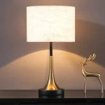 Abajur Moderno Preto e Dourado Cúpula Tecido Branco - Imagem 2