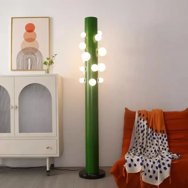 Luminária De Chão Coluna Verde Com Bolas Brancas