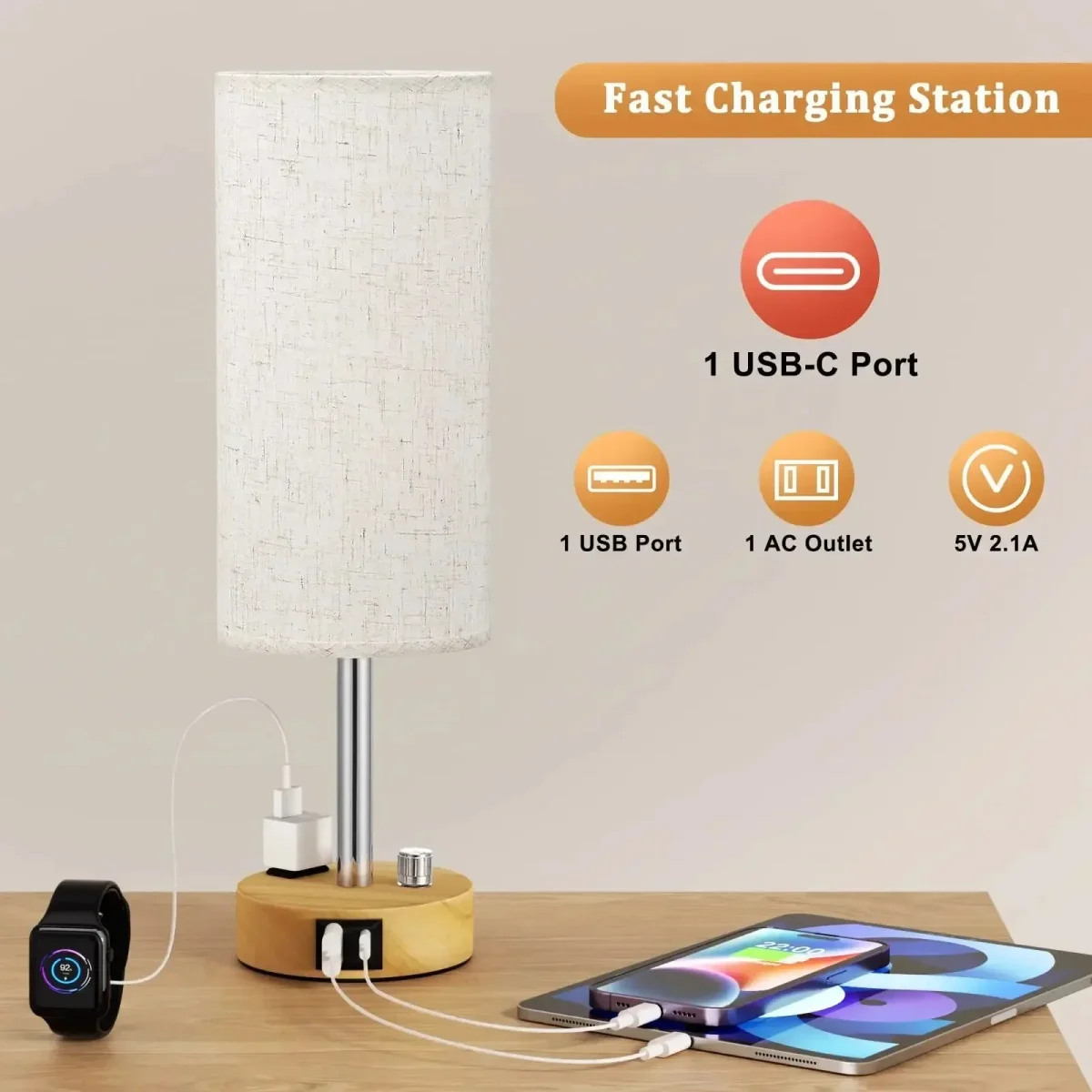 Abajur Simples Pequeno Com Saída Para Carregar Smarthpone - Imagem 2