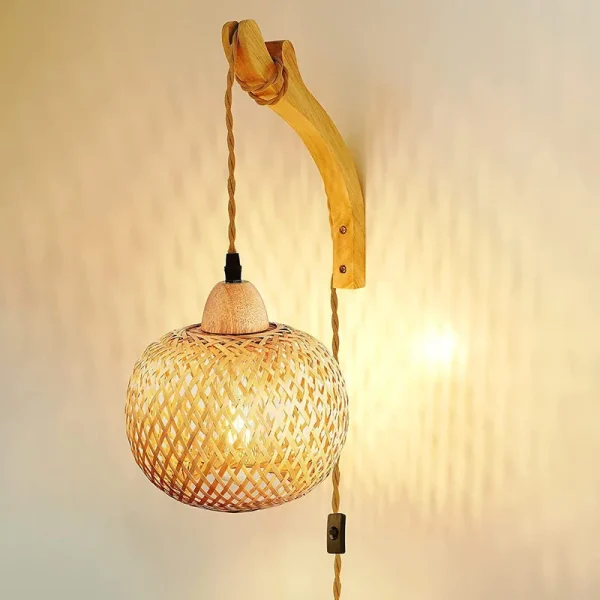 Arandela Bamboo Natural Com Fio Liga/Desliga