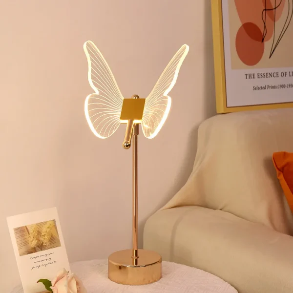 Luminária De Mesa Borboleta Acrílico e Metal Dourado